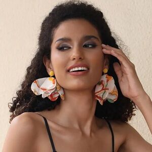 NEW| Bohemian Exaggerated Fabric Flower Stud Dangle Earrings